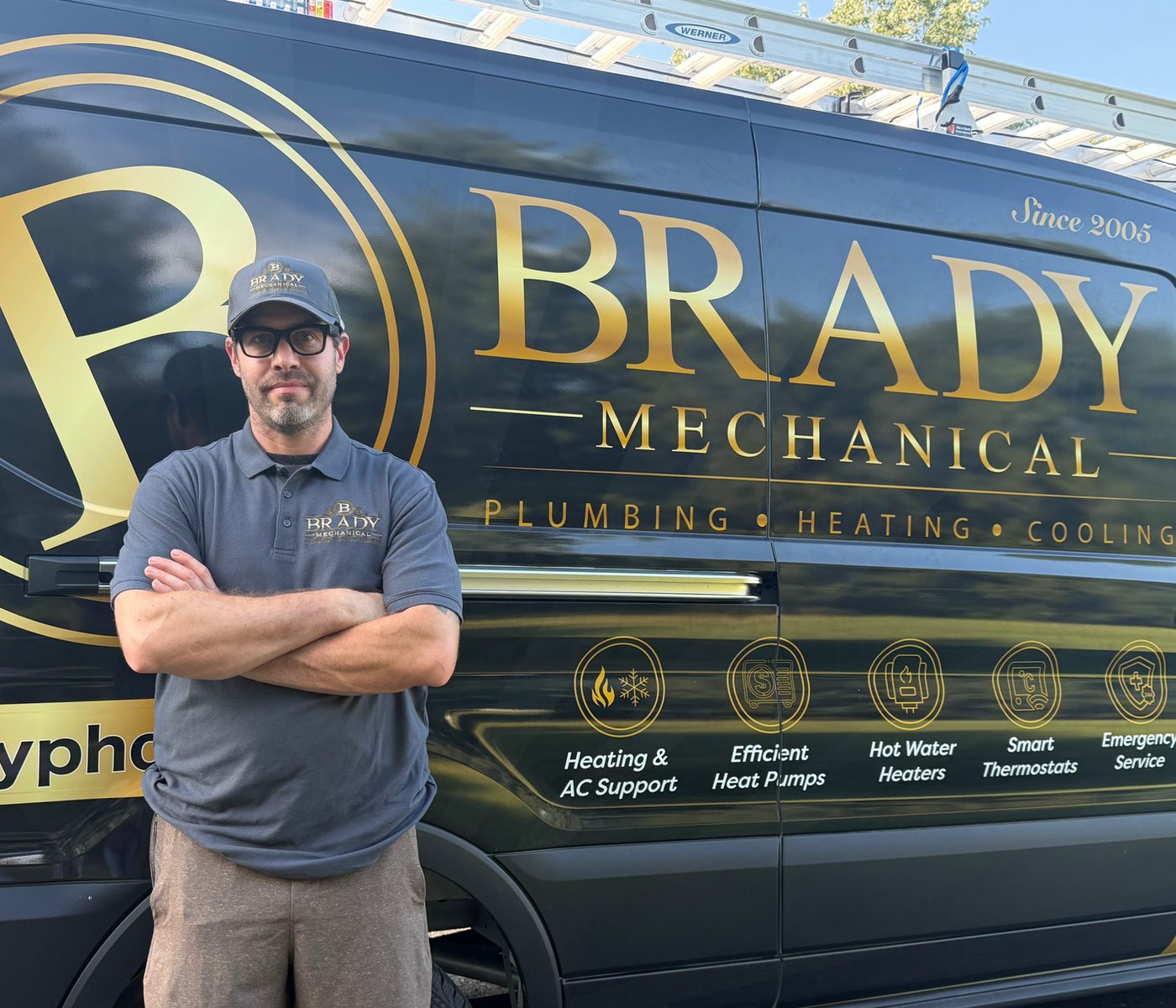Brady Mechanical plumbing, heating and cooling service van in Pepperell, MA